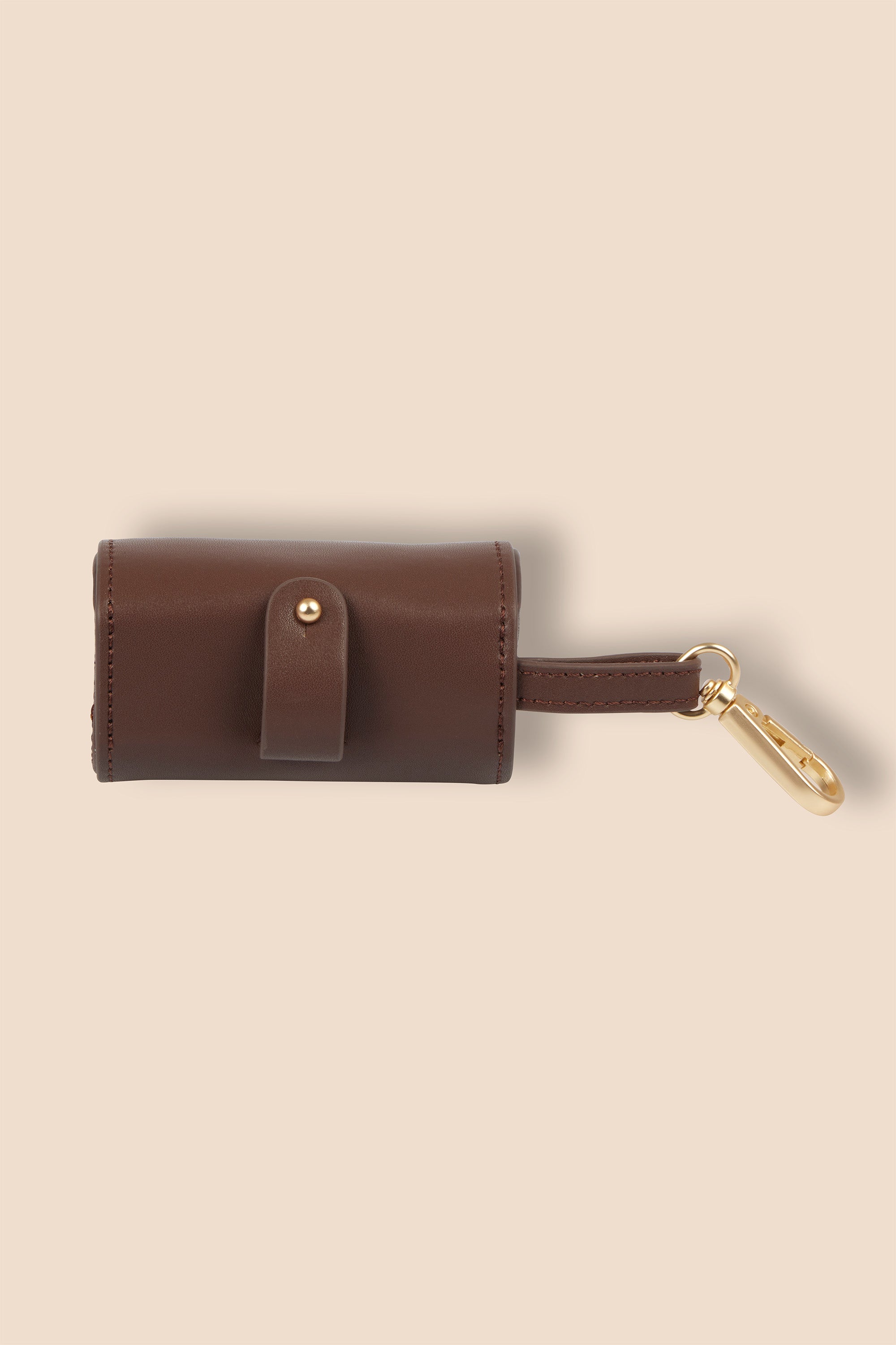 MIA COOSH Poop Bag Holder from Vegan Microfibre Leather with Matte Gold Hardware in Dark Chocolate