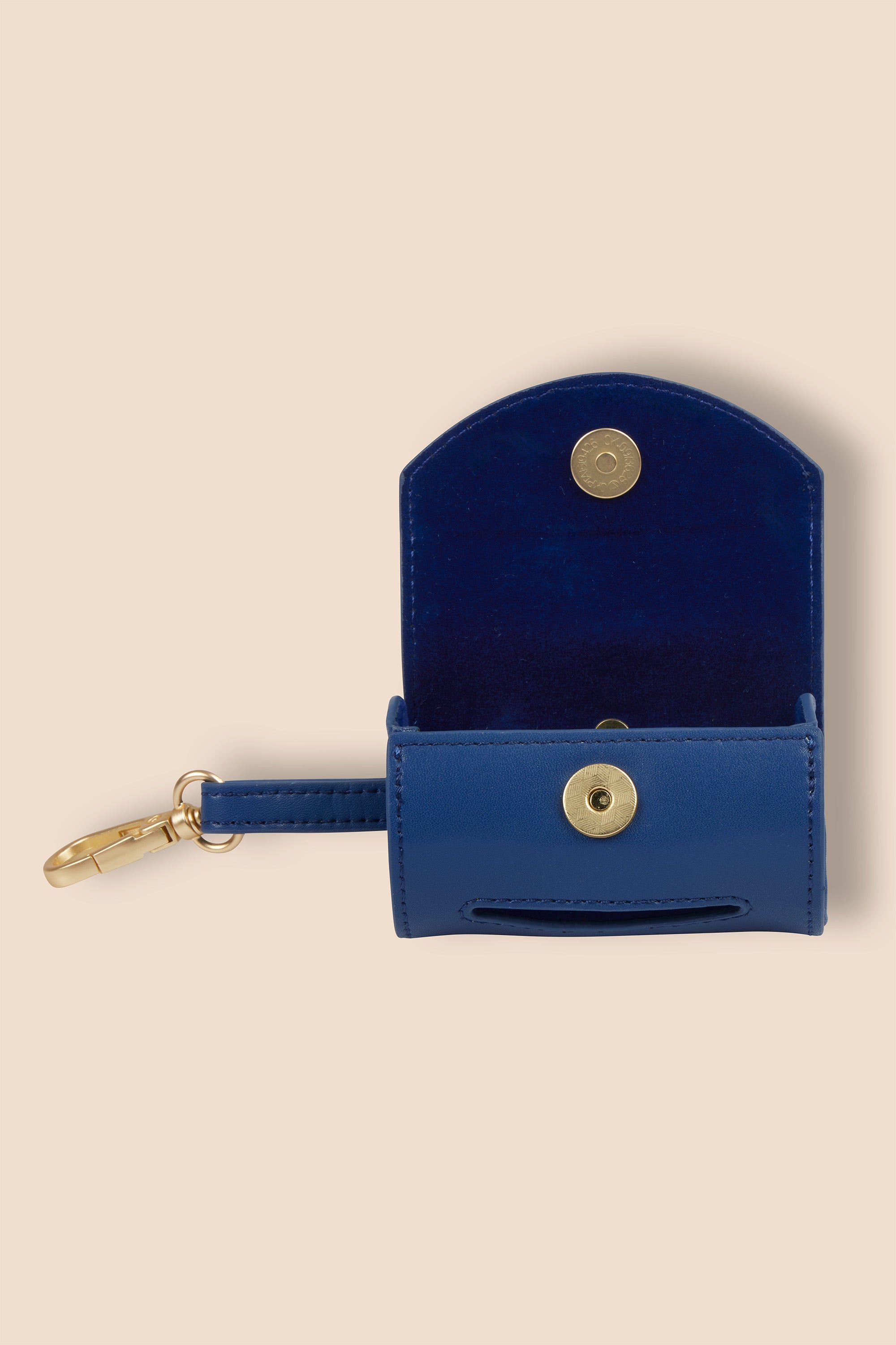 MIA COOSH Poop Bag Holder from Vegan Microfibre Leather with Matte Gold Hardware in Navy Blue