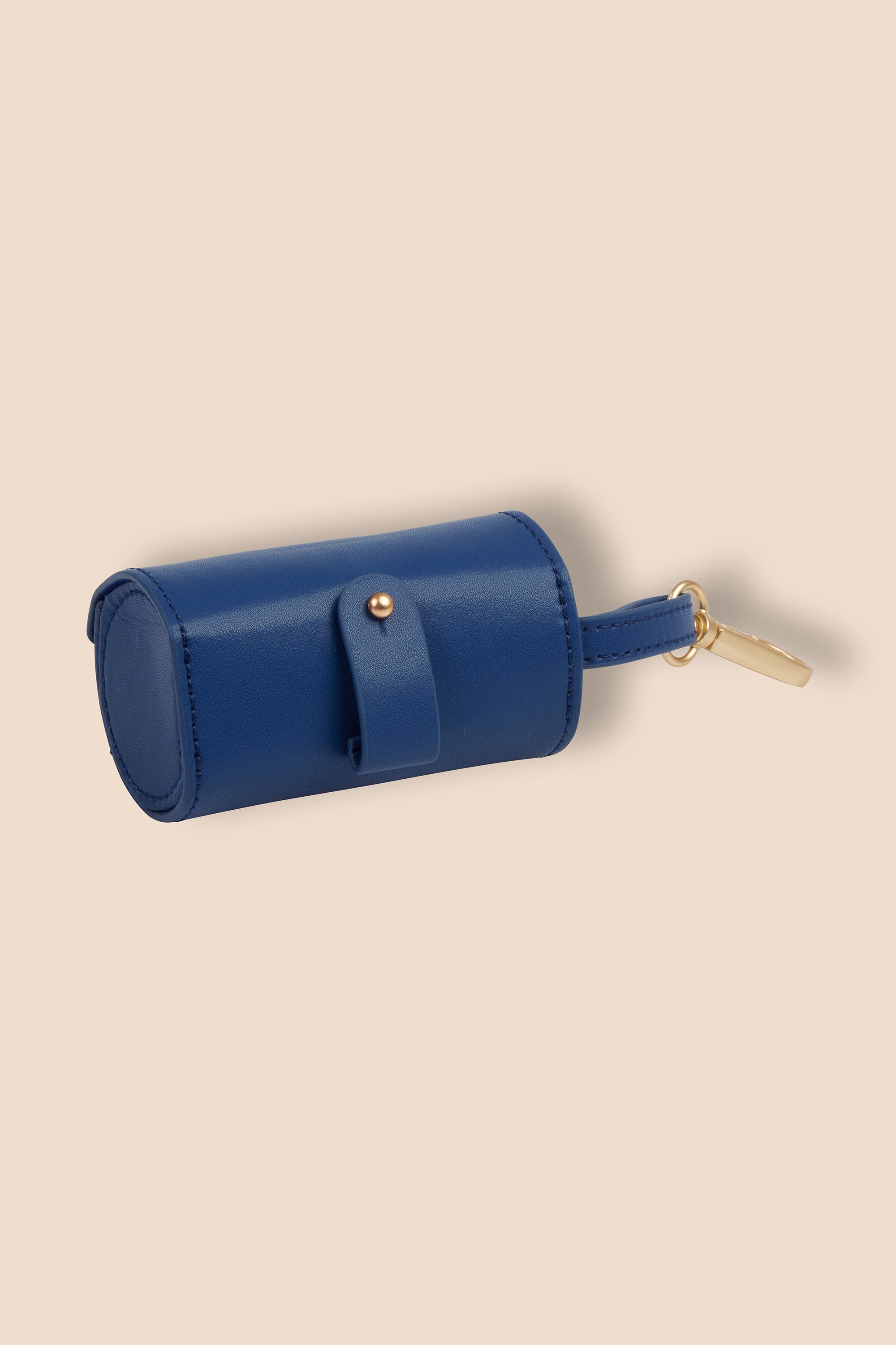 MIA COOSH Poop Bag Holder from Vegan Microfibre Leather with Matte Gold Hardware in Navy Blue