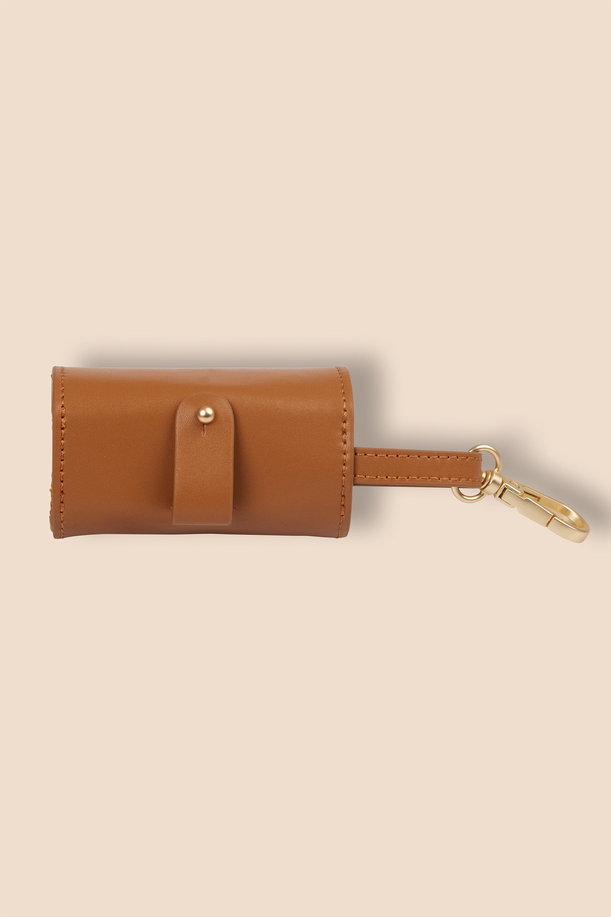 MIA COOSH Poop Bag Holder from Vegan Microfibre Leather with Matte Gold Hardware in Caramel Brown